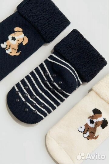 Носки со стопперами махровые H&M оригинал, 3 пары