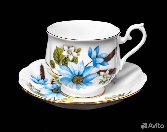 Чайная пара Роял Альберт, синие цветы, винтаж