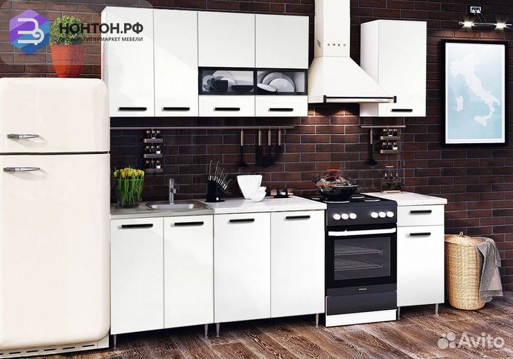 Кухня Рио 1.8 м белый глянец