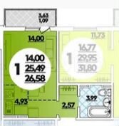 Квартира-студия, 26,6 м², 6/16 эт.