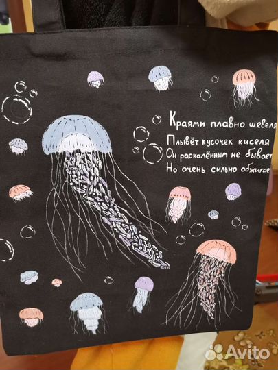 Шоппер, сумка чёрная, аниме. Рисую сама