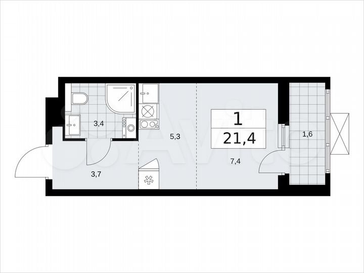 Квартира-студия, 21,4 м², 11/19 эт.