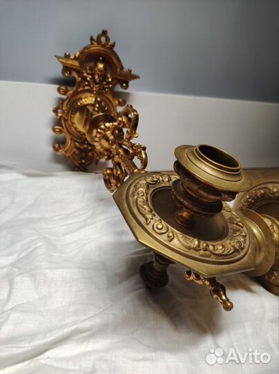 Парные настенные подсвечники / Бронза / Позолота