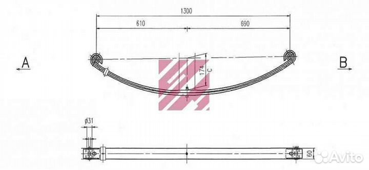 Рессора передняя Mercedes 2-х листовая 60мм