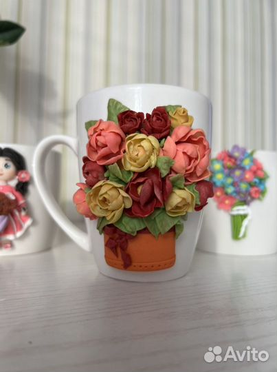 Кружки с декором из полимерной глины