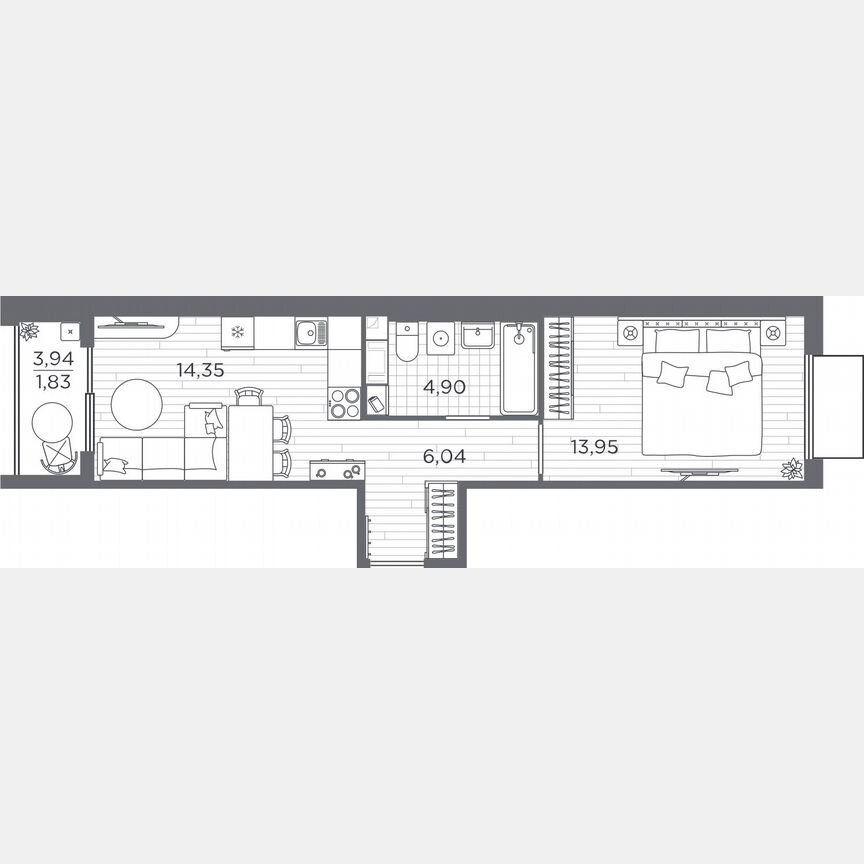 1-к. квартира, 41,1 м², 5/5 эт.