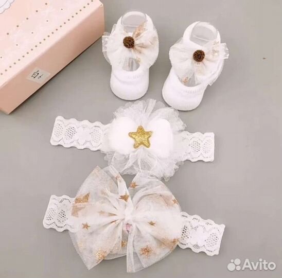 Набор две повязки и пинетки 3 расцветки