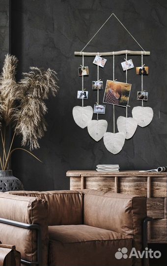 Макраме панно дрифтвуд фоторамка перышки