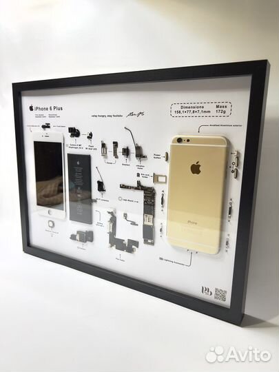 Картина разобранный iPhone 6 в рамке инсталляция
