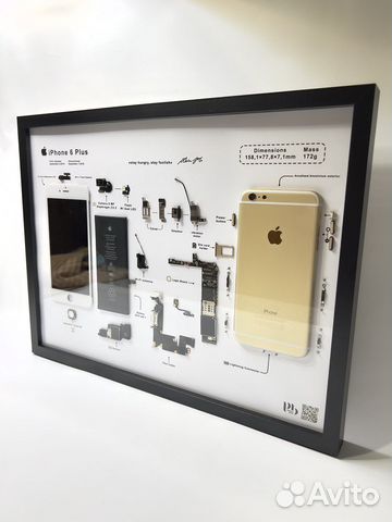 Картина разобранный iPhone 6 в рамке инсталляция