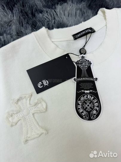 Свитшот Chrome Hearts белый с нашивными крестами