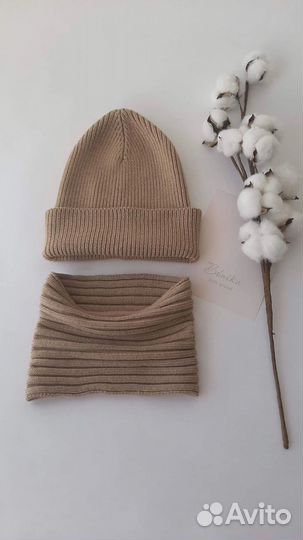 Шапка и снуд из шерсти мериноса 54-55