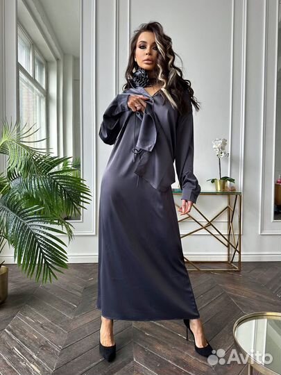 Платье двойка + рубашка Серое