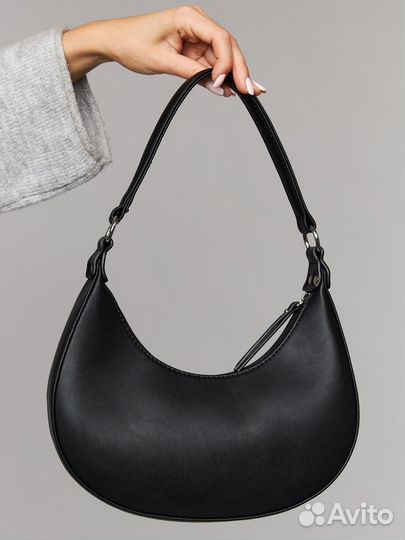 Сумка женская луна багет черная эко кожа премиум