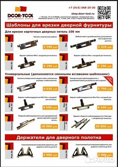 Шаблоны для врезки скрытых петель, петель и замков