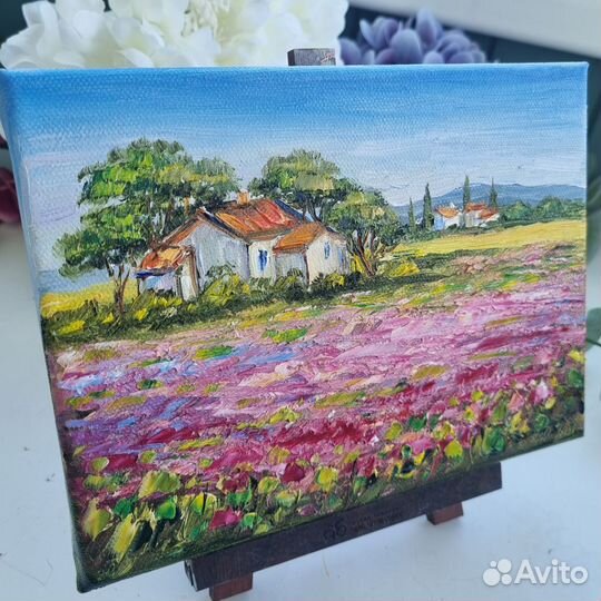 Картина маслом Прованс пейзаж лаванда цветы в поле