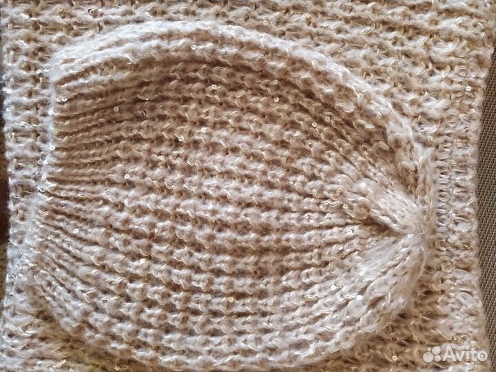 Шапка и шарф женские с паетками