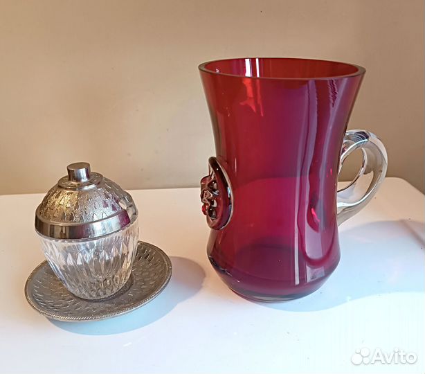 Кружка пивная красная, горчичница ретро СССР