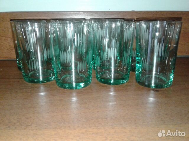 Стопки зеленого, голубого стекла, СССР - винтаж