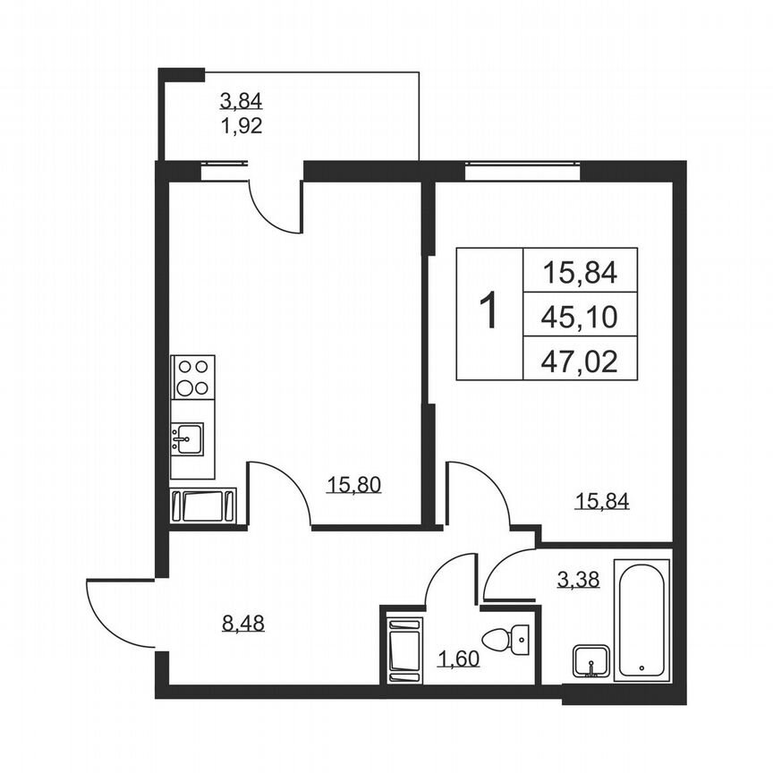 1-к. квартира, 47 м², 4/19 эт.