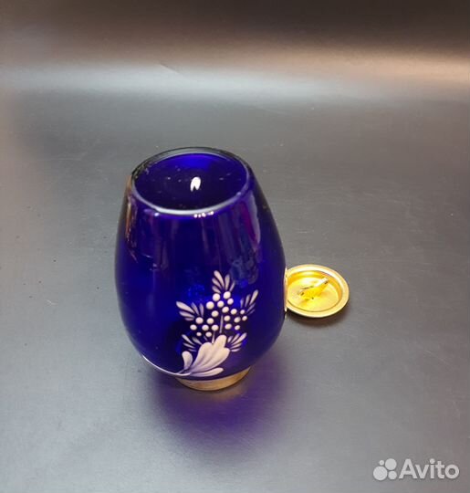 Чайница Цветы синее стекло Кобальт СССР