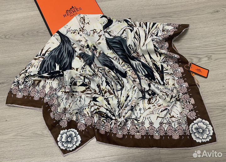 Платок Hermes 90x90см шелк ручн обработка края