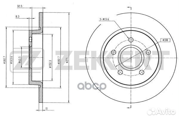 Диск торм. задн. Ford Focus III 10- bs-5630 Zek