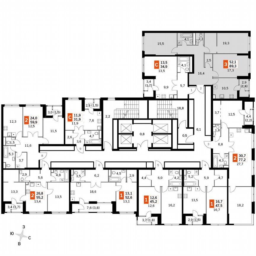 3-к. квартира, 89,3 м², 9/45 эт.