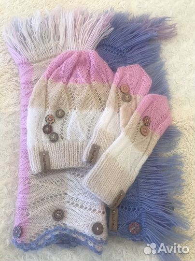 Палантин+шапка+варежки на заказ