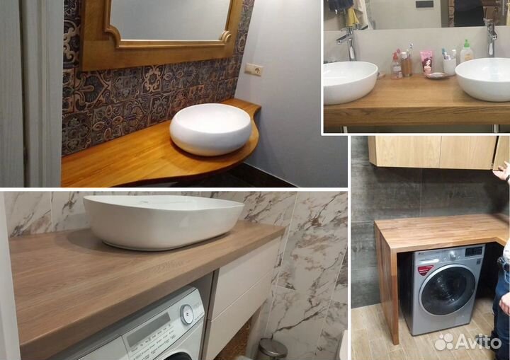 Деревянная столешница в ванную под раковину, ясень