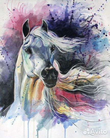 Алмазная мозаика 40x50 Белый конь на разноцветном