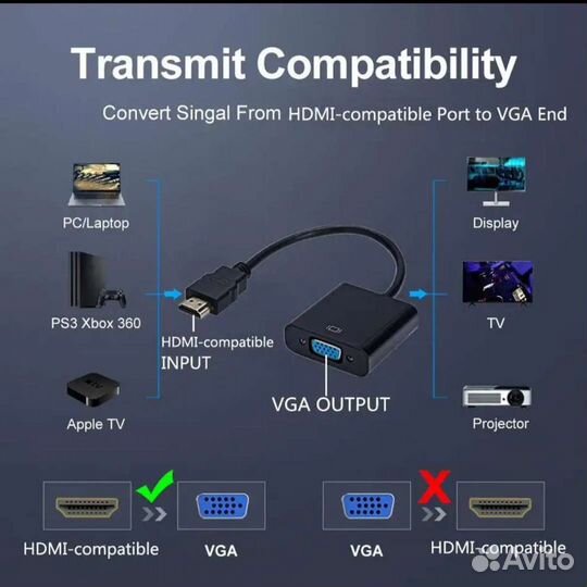 Видео конвертер переходник адаптер hdmi - VGA