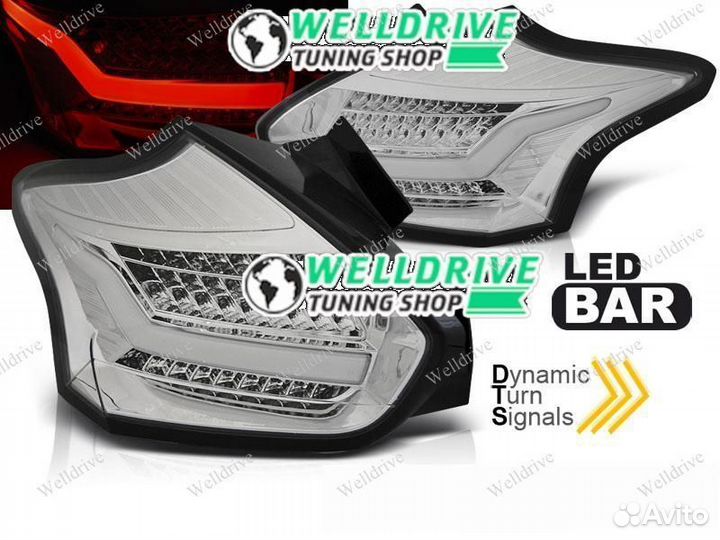 Фонари задние Ford Focus 3 15-18 HB SEQ LED хром