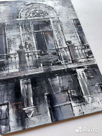 Картина масло балкон петербург городской пейзаж