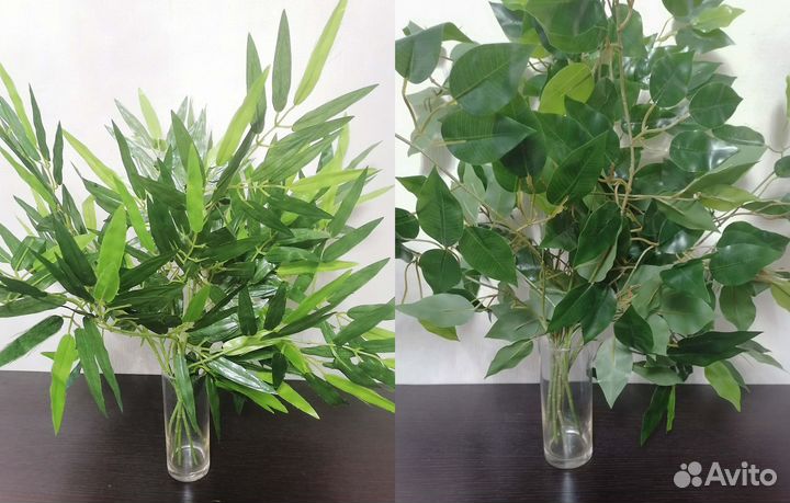 Цветы искусственные зеленые ветки березы, бамбука