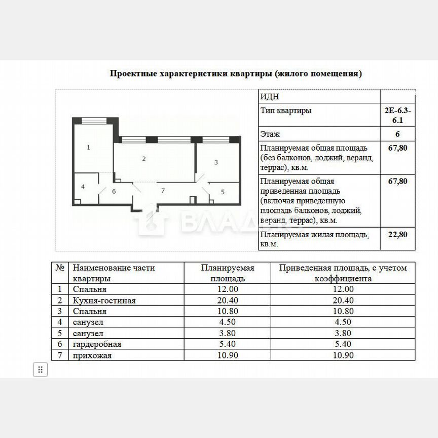 2-к. квартира, 67,8 м², 6/25 эт.