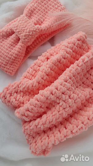 Комплект Повязка на голову и снуд, весна осень