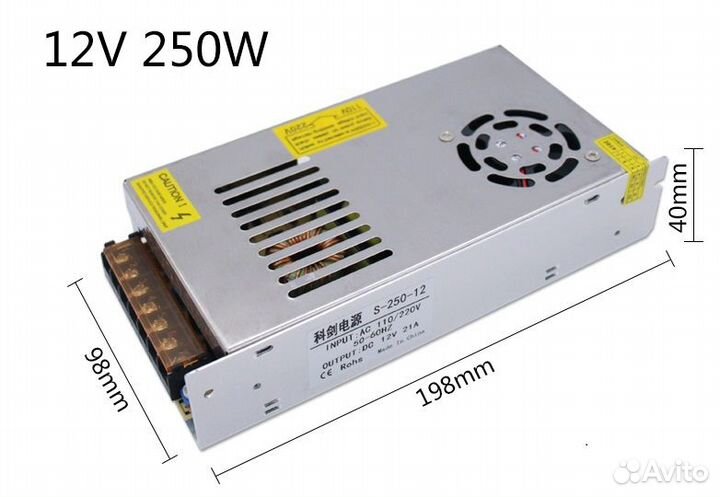 Блок питания 12В 180-500Вт для светодиодной ленты