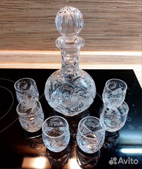 Хрустальный графин с 6 рюмками СССР, Неман