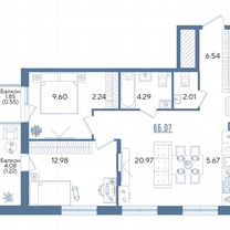 2-к. квартира, 66,1 м², 2/13 эт.