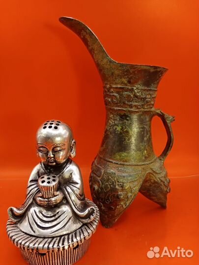 Курильница Монах,нейзильбер,Китай, 12 см + 500 др