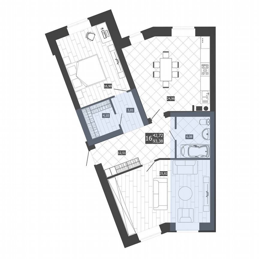 2-к. квартира, 93,4 м², 3/3 эт.