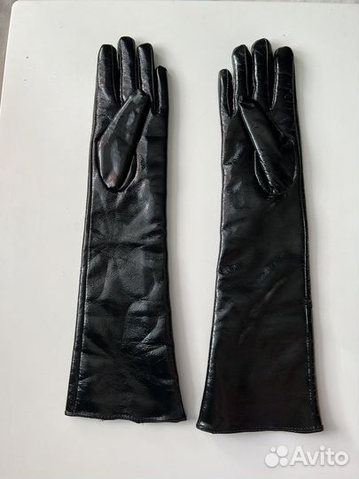 Длинные Перчатки натуральная лаковая кожа 7-7,5