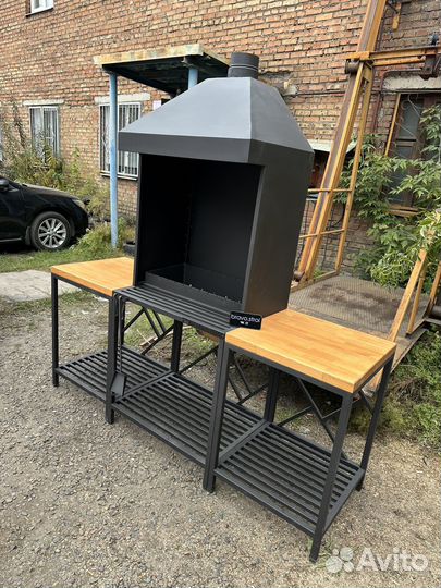 Мангал с вытяжным зонтом + столики