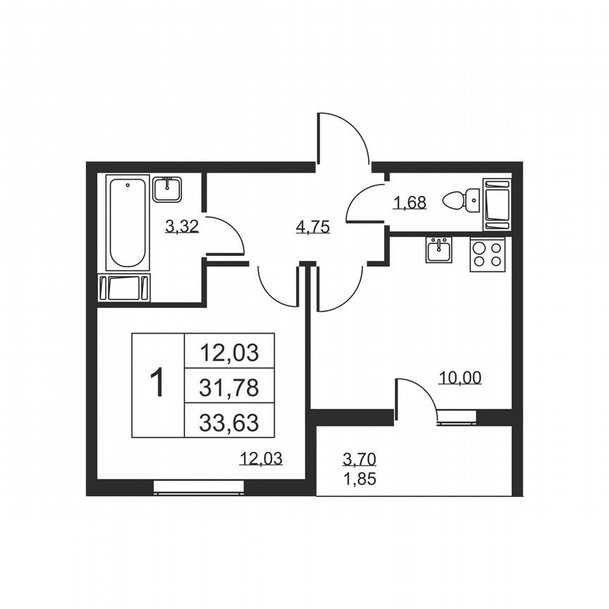 1-к. квартира, 33,6 м², 13/19 эт.
