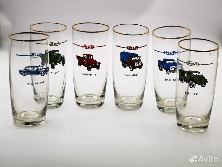 Коллекционные стаканы с машинами ЗИЛ, 80-90г набор