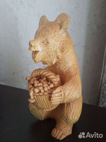 Медведь дерево ручной работы, сувенир гжель