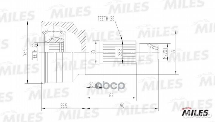 Шрус kia spectra 1.5 91- нар.(акпп) Miles