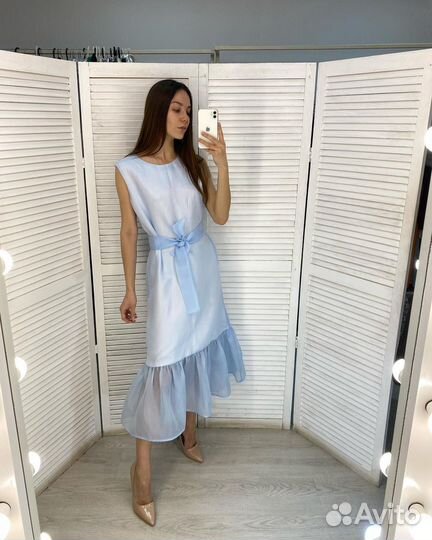 Платье multilook из органзы голубое one size