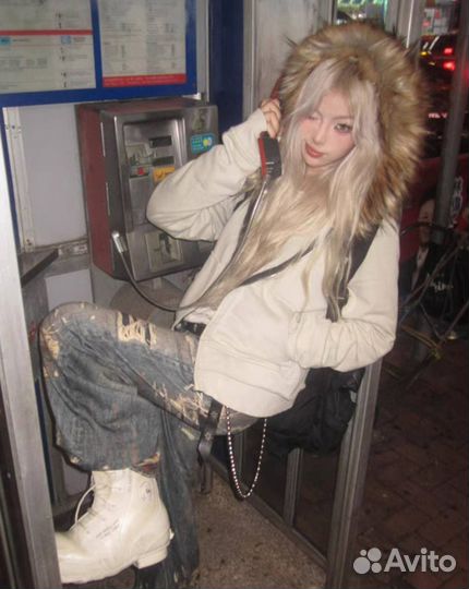 Zip hoodie с мехом y2k opium